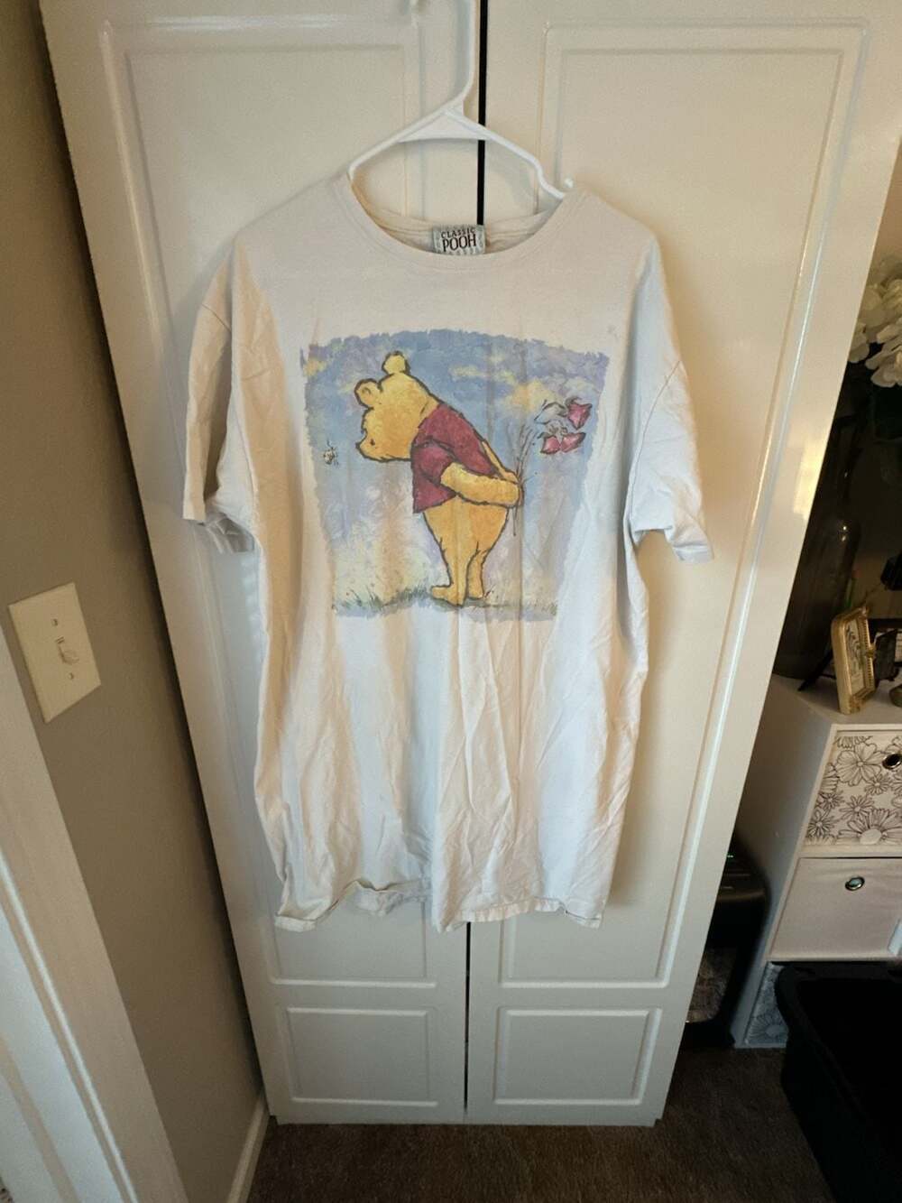 Vintage 90s Classic Pooh Winnie the Pooh Holding Flowers Graphic Gown Made in US